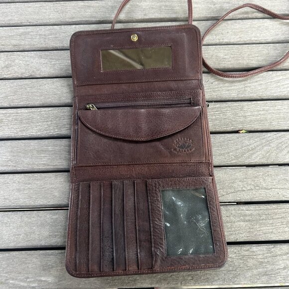 Boulder Ridge Brown Leather Folding Crossbody Bag Wallet - Picture 6 of 9